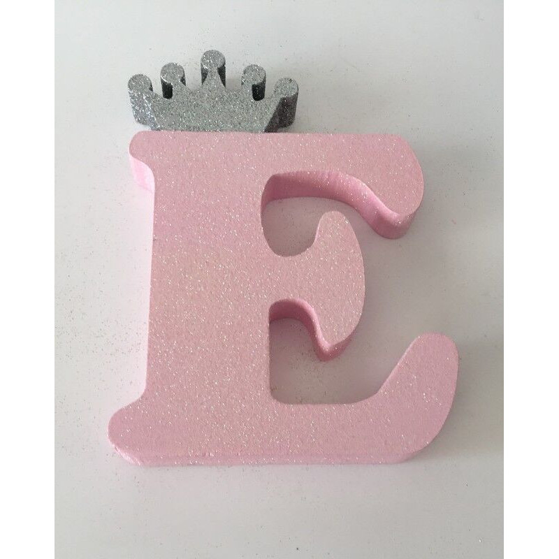 Letra E  18 cm Esferovite Rosa com Coroa Prata