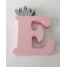 Letra E  18 cm Esferovite Rosa com Coroa Prata