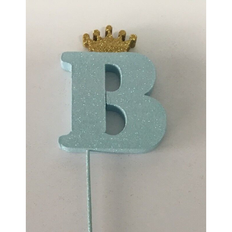 Letra esferovite 10cm B azul coroa ouro