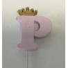 Letra P esferovite rosa 10 cm com coroa ouro