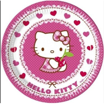 8 Pratos Hello Kitty corações 23cm
