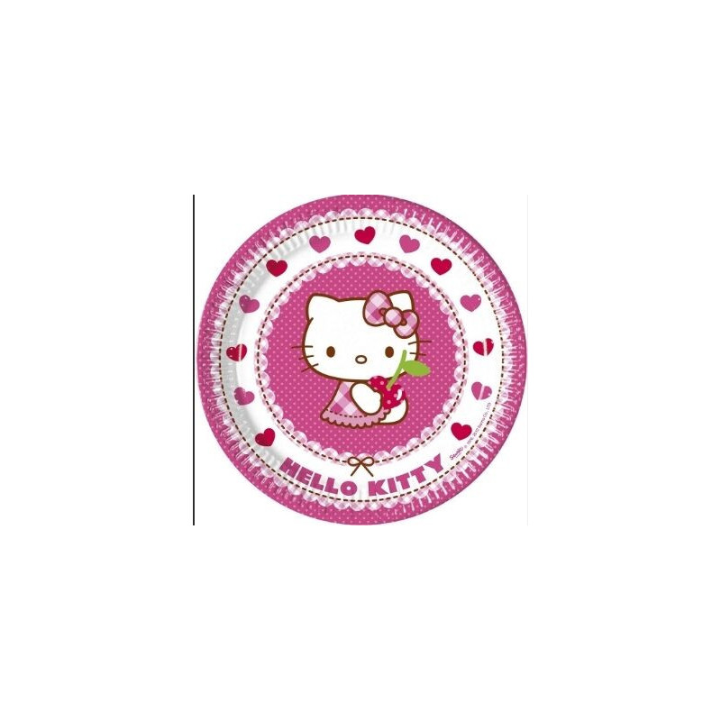 8 Pratos Hello Kitty corações 23cm