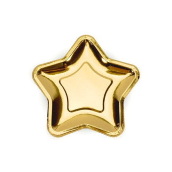 6 Pratos Estrela 18 cm dourado