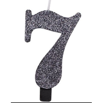 Vela número 7 glitter preto 9,5 cm