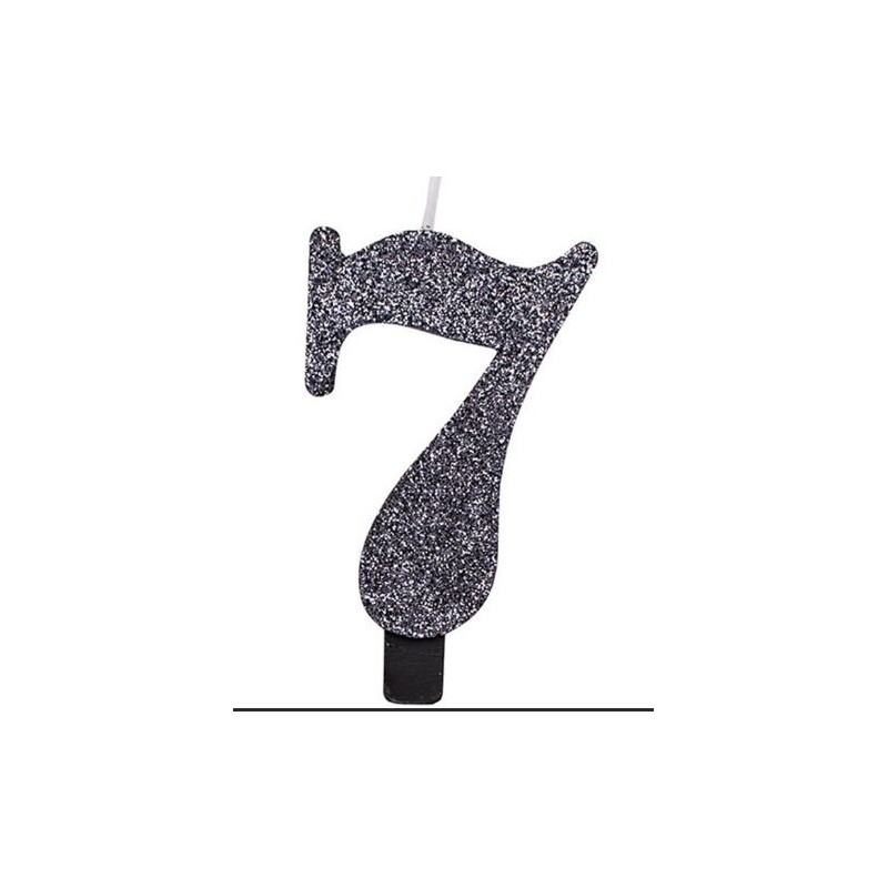 Vela número 7 glitter preto 9,5 cm