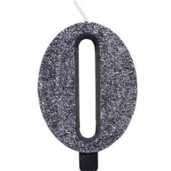 Vela em número Glitter Preto 9.5cm, nº 0