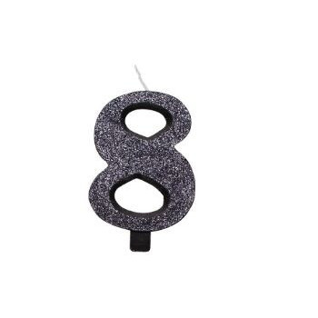 Vela em número Glitter Preto 9.5cm, nº8