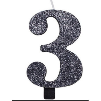 Vela em número Glitter Preto 9.5cm, nº 3