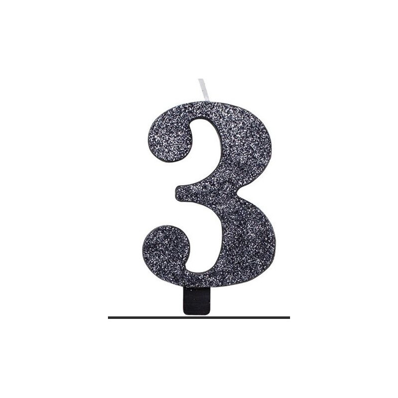 Vela em número Glitter Preto 9.5cm, nº 3