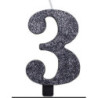 Vela em número Glitter Preto 9.5cm, nº 3