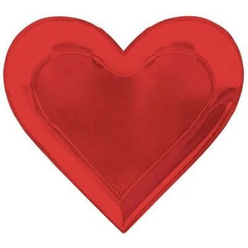 8 Pratos Coração Encarnados Metalizados 18 cm