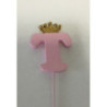 Letra T esferovite rosa 10 cm com coroa ouro