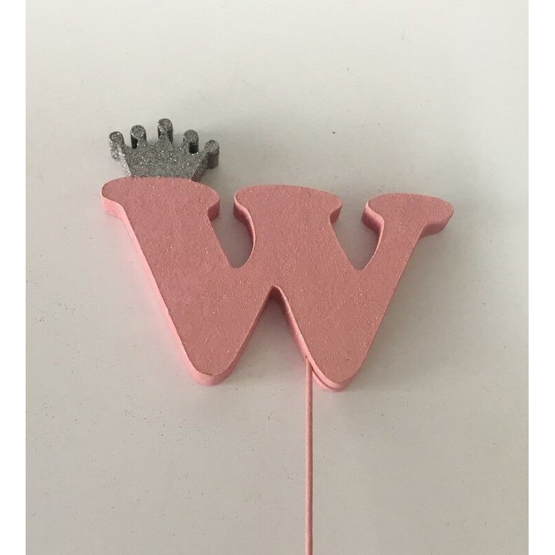 Letra W esferovite rosa 10 cm com coroa prata