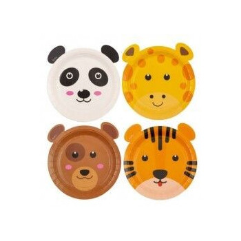 8 pratos de papel animais do zoo