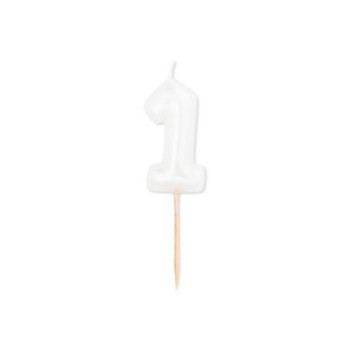 Vela branco pérola metalizado, 8 cm, Nº 1