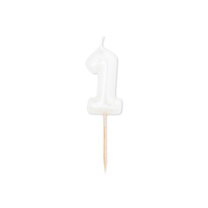 Vela branco pérola metalizado, 8 cm, Nº 1