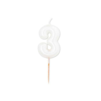 Vela branco pérola metalizado, 8 cm, Nº 3
