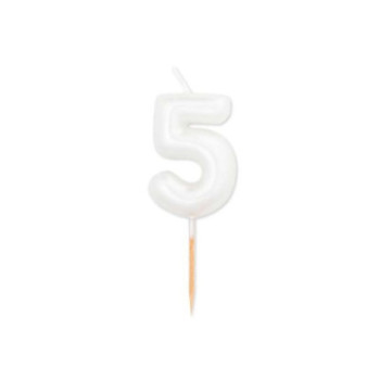 Vela branco pérola metalizado, 8 cm, Nº 5