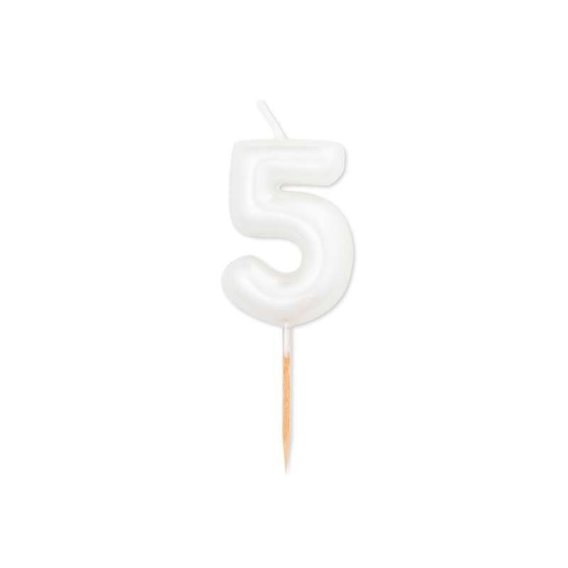 Vela branco pérola metalizado, 8 cm, Nº 5