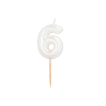 Vela branco pérola metalizado, 8 cm, Nº 6