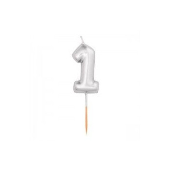 Vela Prata Metalizado, 8cm, Nº 1