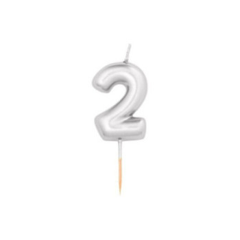 Vela Prata Metalizado, 8cm, Nº 2
