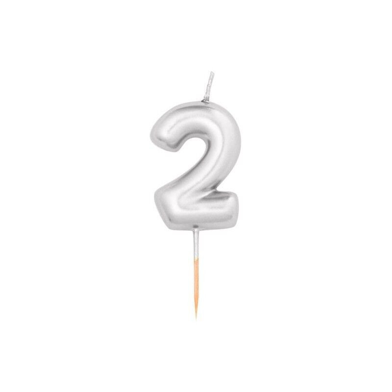 Vela Prata Metalizado, 8cm, Nº 2