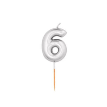 Vela Prata Metalizado, 8cm, Nº 6