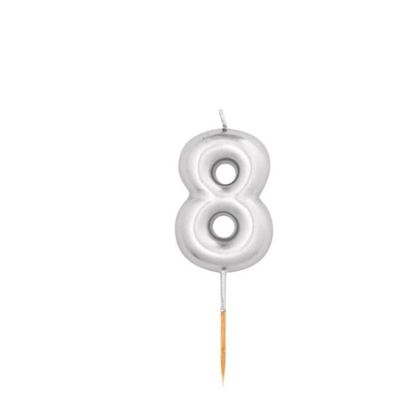 Vela Prata Metalizado, 8cm, Nº 8