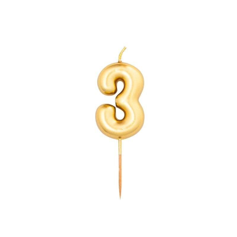 Vela Ouro Metalizado, 8cm, Nº 3