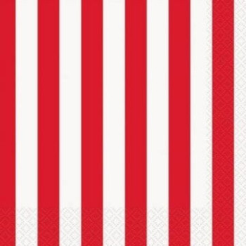 16 Guardanapos 33x33 cm Riscas Vermelho e branco