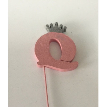 Letra Q Esferovite Rosa com Coroa ouro 10 cm