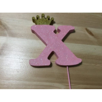 Letra X esferovite rosa, coroa ouro 10 cm