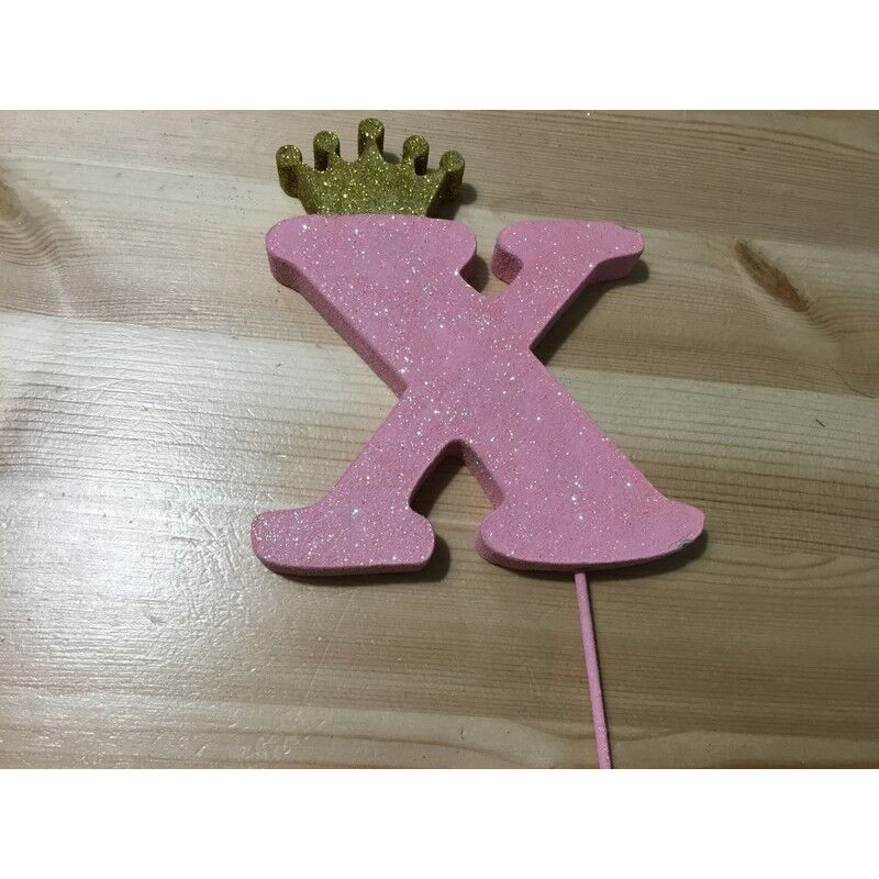 Letra X esferovite rosa, coroa ouro 10 cm