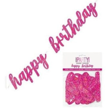 Grinalda Happy Birthday rosa com Brilhantes 83,8 cm