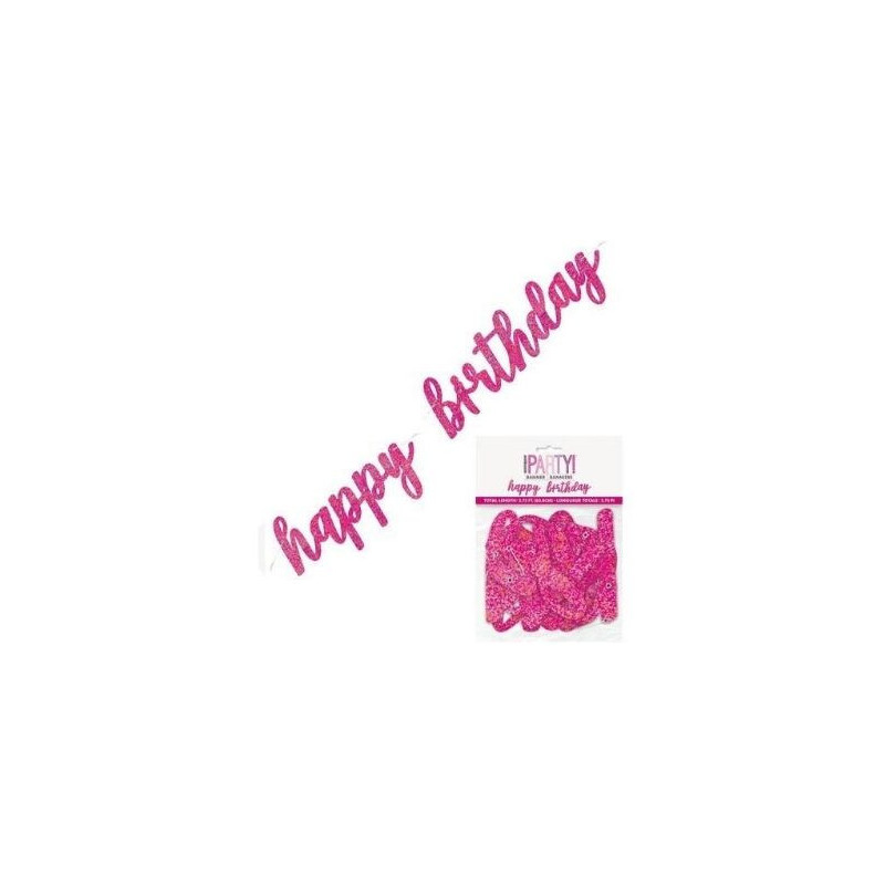 Grinalda Happy Birthday rosa com Brilhantes 83,8 cm