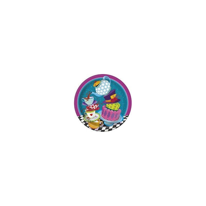 8 pratos 22 cm Mad Hatter Tea Party Lunch