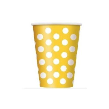 6 copos Amarelos c/ Bolas Brancas 354ml