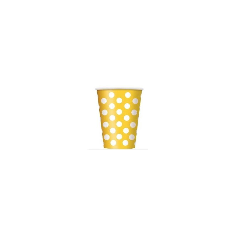 6 copos Amarelos c/ Bolas Brancas 354ml