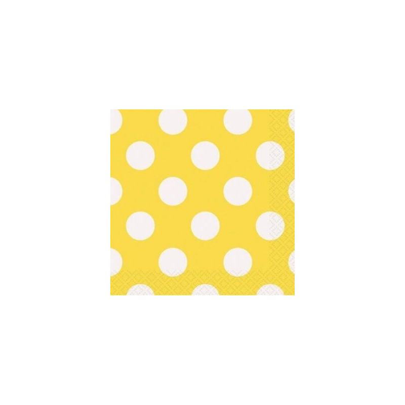 16 guardanapos 33x33cm Amarelos c/ bolas brancas