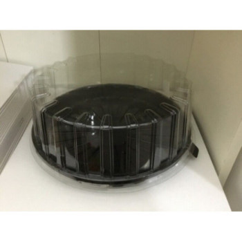 Prato plástico preto c/ tampa transparente 22cm