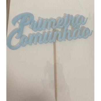 Topo de bolo acrilico primeira comunhao azul