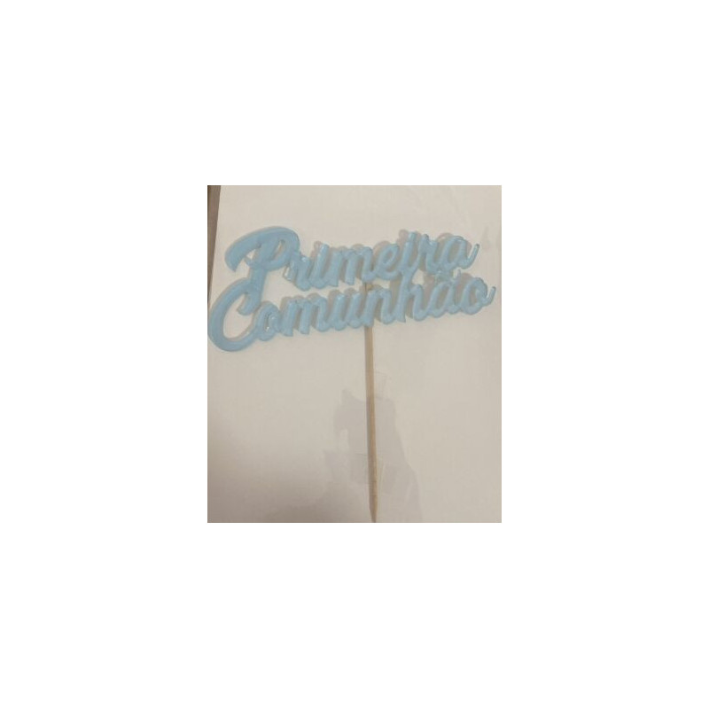 Topo de bolo acrilico primeira comunhao azul