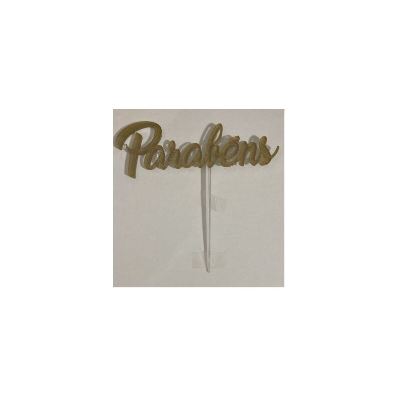 Topo de bolo acrilico parabens - ouro