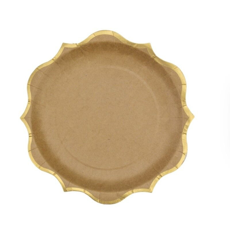 8 Pratos 23 cm Kraft rebordo dourado