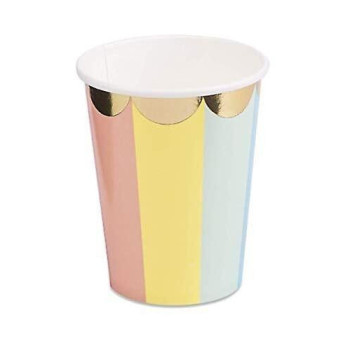8 copos 255ml candy pastel rebordo dourado
