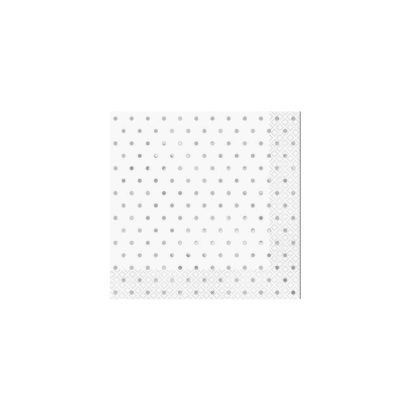 16 guardanapos brancos bolinhas prata 33x33cm