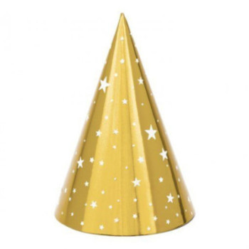 6 chapéus dourados estrelas brancas