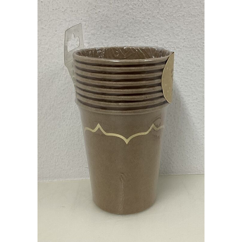 8 copos papel 255 ml kraft apontamento dourado