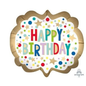 Balão superShape Happy Birthday Ouro 63cm